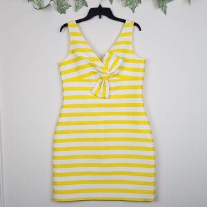 Kate Spade Size 14 Silk Cotton Yellow White Striped Bow Sleeveless Dress